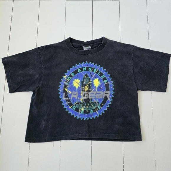 Vintage LA Gear Graphic Logo Tie Dye Single Stitch Cropped Top Tee Tshir… - Picture 1 of 7